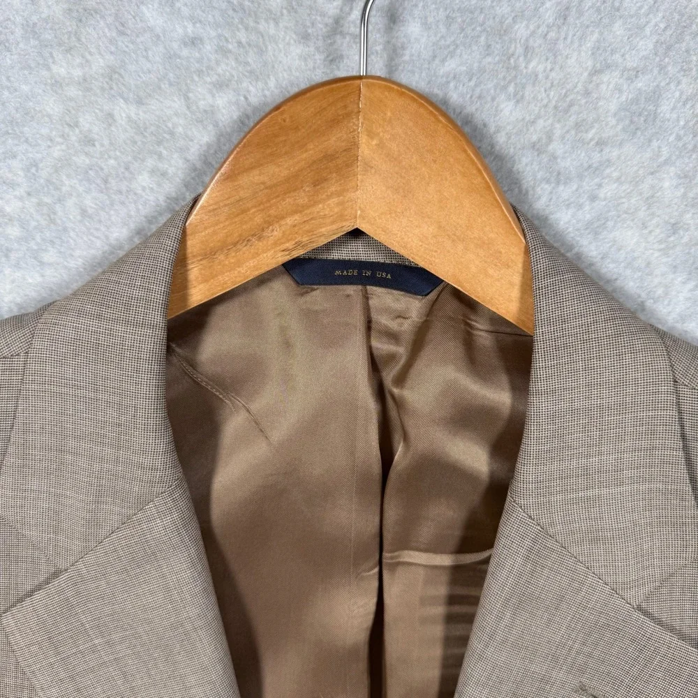 Brooks Brothers 1818 Madison Saxon Suit Tan Houndstooth 46R Made in USA *Read* - Picture 3 of 16